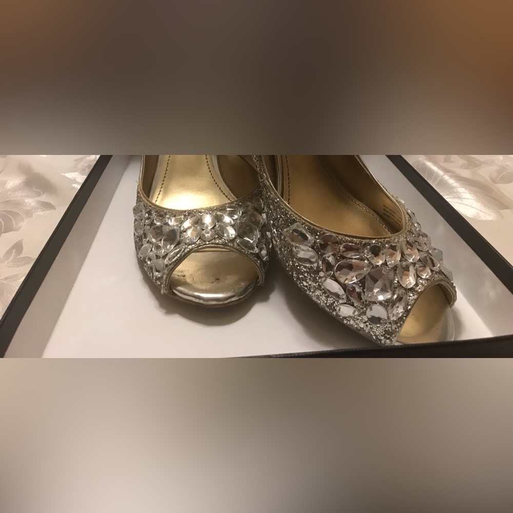 Belle Badgley Mischka Silver Sparkle platform Dress Shoes